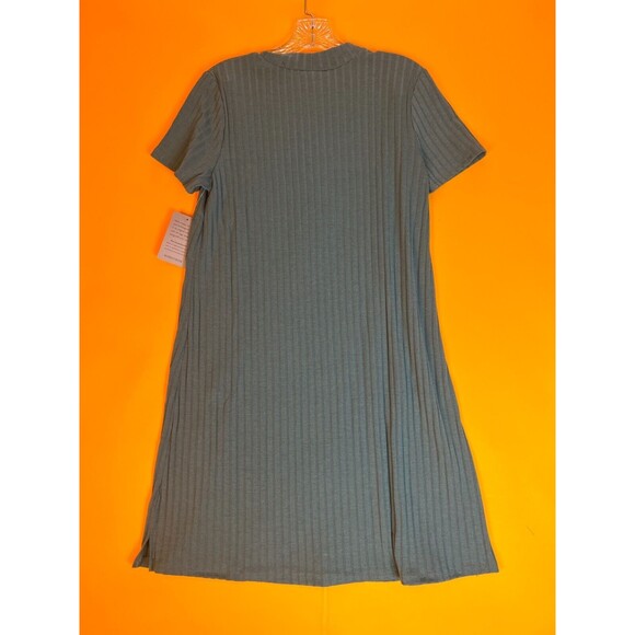 Kenedik Ribbed Knit T-Shirt Dress XL Moss Green Mock Neck Short Sleeve NWT - Picture 7 of 8